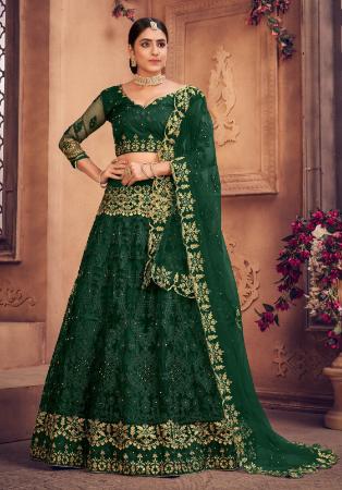 Embroidered Work Sangeet Wear Trendy Lehenga Choli In Sea Green Color