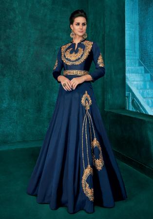 Picture of Charming Silk Midnight Blue Readymade Gown