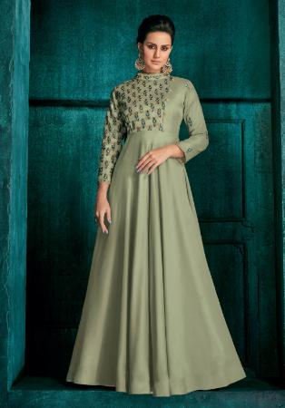 Picture of Beautiful Silk Dark Sea Green Readymade Gown