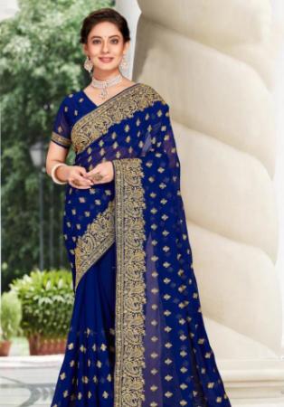 Picture of Marvelous Georgette Navy Blue Saree