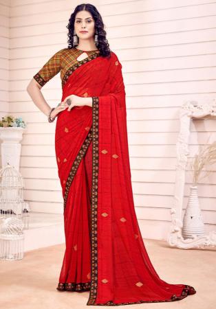 Picture of Gorgeous Georgette Dark Red Saree