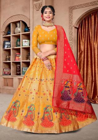 Picture of Shapely Georgette & Silk Golden Rod Lehenga Choli
