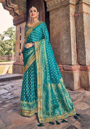 Picture of Well Formed Silk Dark Cyan Saree