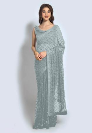 Picture of Grand Georgette Light Slate Grey Saree