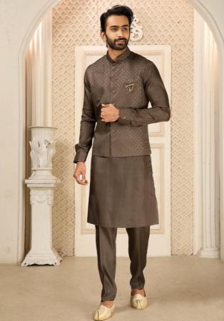 Picture of Well Formed Silk Dark Olive Green Kurtas
