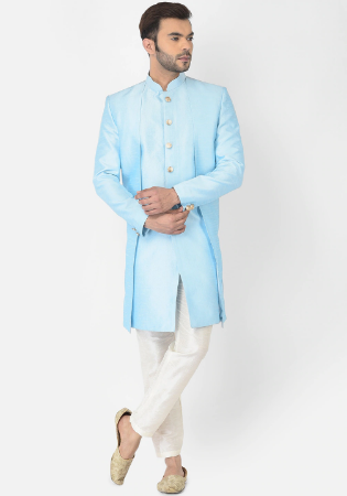 Picture of Sightly Silk Pale Turquoise Kurtas
