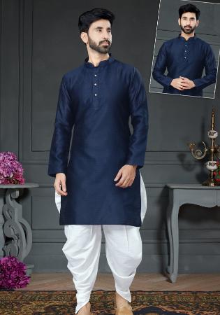 Picture of Well Formed Cotton & Silk Midnight Blue Kurtas