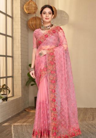 Picture of Lovely Net Pale Violet Red Saree