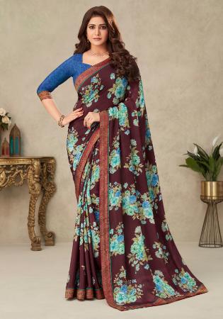Picture of Graceful Crepe & Silk Dark Olive Green Saree