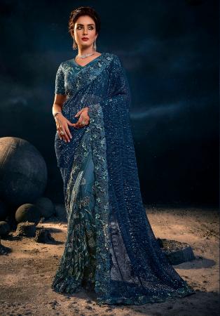 Picture of Comely Net Midnight Blue Saree
