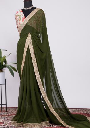 Picture of Ideal Georgette Dark Olive Green Saree