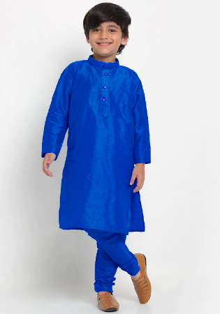Picture of Fine Silk Medium Blue Kids Kurta Pyjama