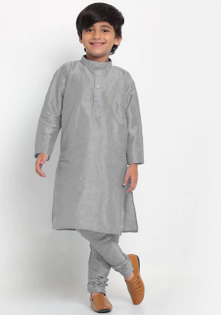 Picture of Enticing Silk Dark Grey Kids Kurta Pyjama