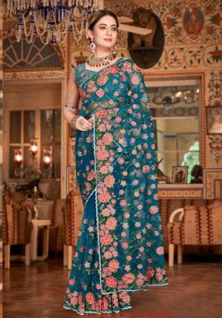 Picture of Superb Net Teal Saree
