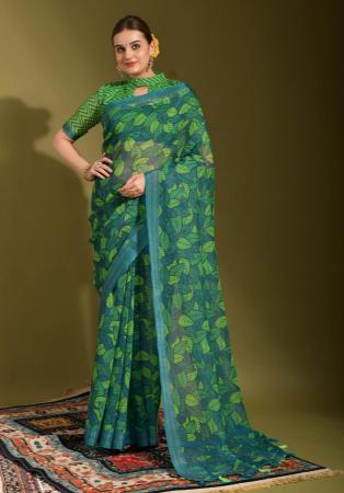 Picture of Appealing Linen Dark Olive Green Saree