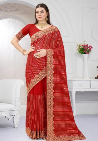 Picture of Comely Georgette Dark Red Saree