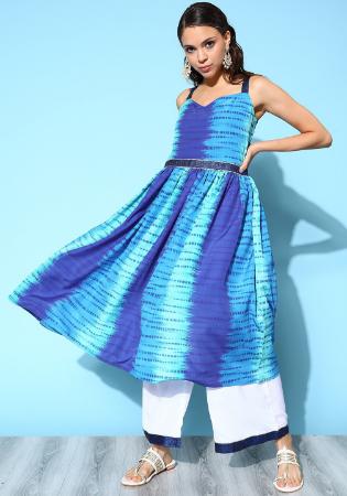 Picture of Cotton & Crepe Cornflower Blue Kurtis And Tunic