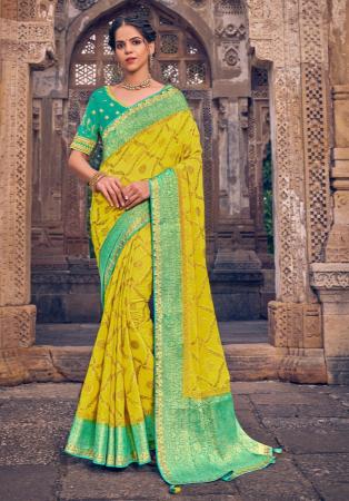 Picture of Well Formed Georgette Dark Golden Rod Saree