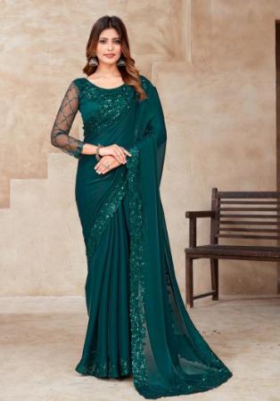 Picture of Fascinating Silk & Organza Teal Saree