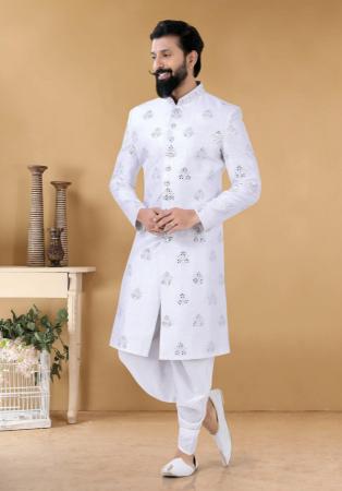 Picture of Nice Crepe & Silk White Indo Western