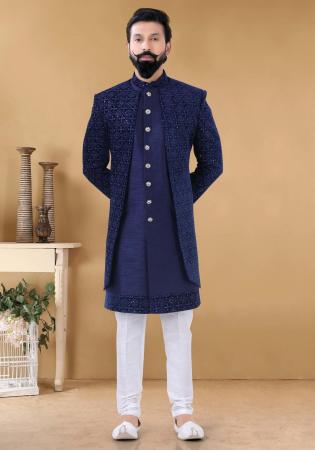Picture of Enticing Crepe & Silk Midnight Blue Indo Western