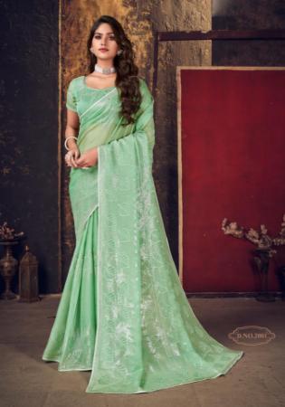 Picture of Well Formed Organza Dark Sea Green Saree