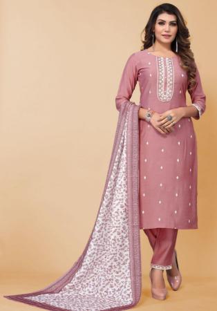Picture of Lovely Silk Rosy Brown Straight Cut Salwar Kameez