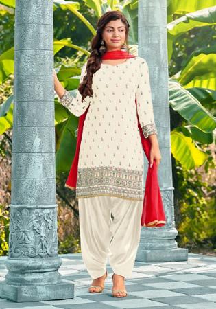 Picture of Marvelous Georgette White Straight Cut Salwar Kameez