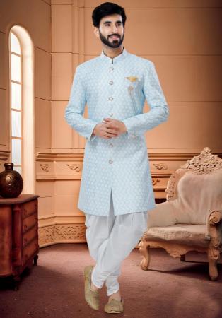 Picture of Appealing Silk Light Steel Blue Indo Western