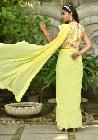 Picture of Gorgeous Georgette Khaki Saree