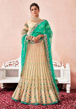 Picture of Bewitching Net Pale Golden Rod Lehenga Choli