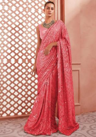 Picture of Alluring Georgette Pale Violet Red Saree