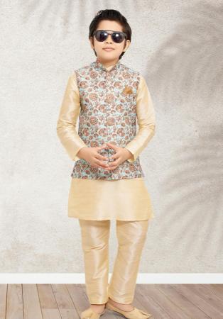 Picture of Ravishing Silk Beige Kids Kurta Pyjama