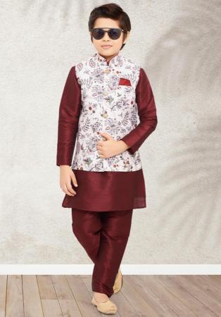 Picture of Appealing Silk Brown Kids Kurta Pyjama