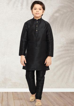 Picture of Ravishing Silk Black Kids Kurta Pyjama