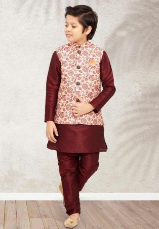 Picture of Admirable Silk Maroon Kids Kurta Pyjama