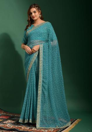 Picture of Comely Chiffon Cadet Blue Saree