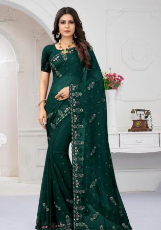 Picture of Charming Silk & Organza Dark Green Saree