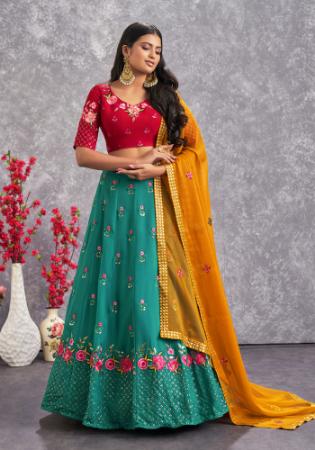 Picture of Comely Georgette Dark Green Lehenga Choli