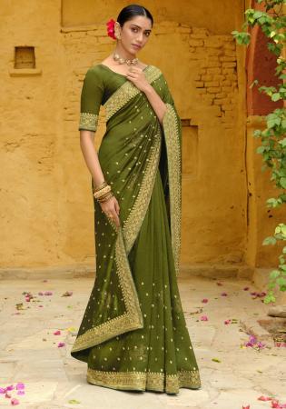 Picture of Beauteous Synthetic Olive Drab Saree