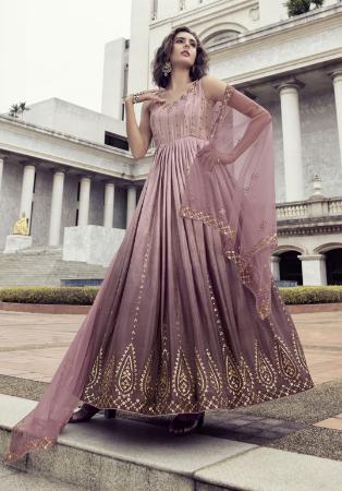 Picture of Sightly Crepe & Silk Rosy Brown Party Wear Gown