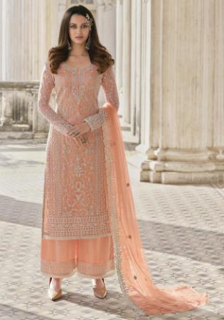 Picture of Fine Net Indian Red Straight Cut Salwar Kameez