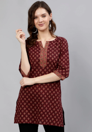 Picture of Shapely Cotton Maroon Kurtis & Tunic