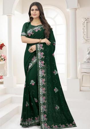 Picture of Gorgeous Georgette Forest Green Saree