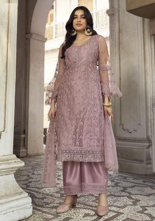 Picture of Magnificent Net Rosy Brown Straight Cut Salwar Kameez