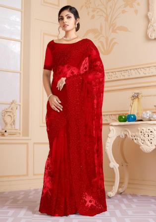 Picture of Sightly Net Dark Red Saree