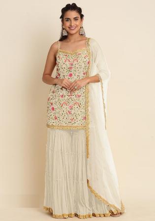 Picture of Magnificent Georgette White Straight Cut Salwar Kameez