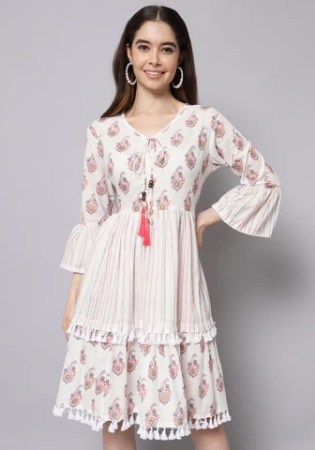 Picture of Nice Cotton Off White Western Dress