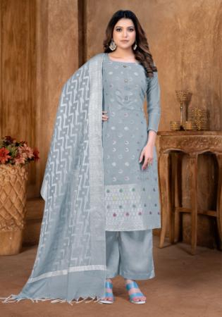 Picture of Silk Light Slate Grey Straight Cut Salwar Kameez