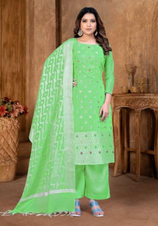 Picture of Magnificent Silk Light Green Straight Cut Salwar Kameez